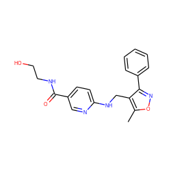 Cc1onc(-c2ccccc2)c1CNc1ccc(C(=O)NCCO)cn1 ZINC000141433906