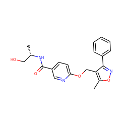 Cc1onc(-c2ccccc2)c1COc1ccc(C(=O)N[C@@H](C)CO)cn1 ZINC000141293970