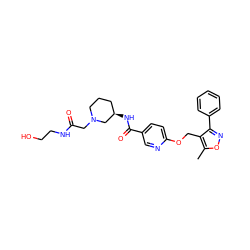 Cc1onc(-c2ccccc2)c1COc1ccc(C(=O)N[C@@H]2CCCN(CC(=O)NCCO)C2)cn1 ZINC000143564160