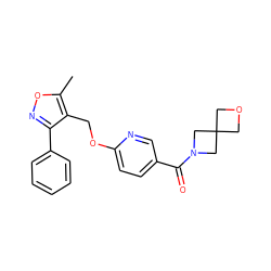 Cc1onc(-c2ccccc2)c1COc1ccc(C(=O)N2CC3(COC3)C2)cn1 ZINC000168562071