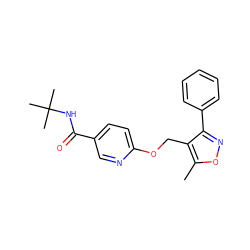 Cc1onc(-c2ccccc2)c1COc1ccc(C(=O)NC(C)(C)C)cn1 ZINC000143618271