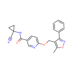 Cc1onc(-c2ccccc2)c1COc1ccc(C(=O)NC2(C#N)CC2)cn1 ZINC000143223870