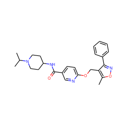 Cc1onc(-c2ccccc2)c1COc1ccc(C(=O)NC2CCN(C(C)C)CC2)cn1 ZINC000141235254