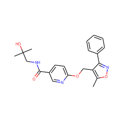 Cc1onc(-c2ccccc2)c1COc1ccc(C(=O)NCC(C)(C)O)cn1 ZINC000141305254