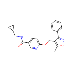 Cc1onc(-c2ccccc2)c1COc1ccc(C(=O)NCC2CC2)cn1 ZINC000142216325