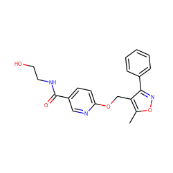 Cc1onc(-c2ccccc2)c1COc1ccc(C(=O)NCCO)cn1 ZINC000142017186