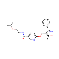 Cc1onc(-c2ccccc2)c1COc1ccc(C(=O)NCCOC(C)C)cn1 ZINC000143075126