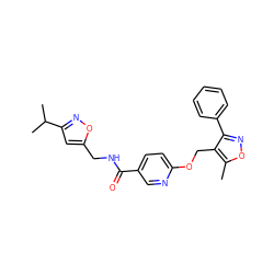 Cc1onc(-c2ccccc2)c1COc1ccc(C(=O)NCc2cc(C(C)C)no2)cn1 ZINC000143513407