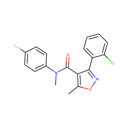 Cc1onc(-c2ccccc2Cl)c1C(=O)N(C)c1ccc(F)cc1 ZINC000045373554