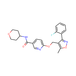 Cc1onc(-c2ccccc2F)c1COc1ccc(C(=O)NC2CCOCC2)cn1 ZINC000142911800