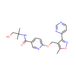 Cc1onc(-c2ccncn2)c1COc1ccc(C(=O)NC(C)(C)CO)cn1 ZINC000141390750