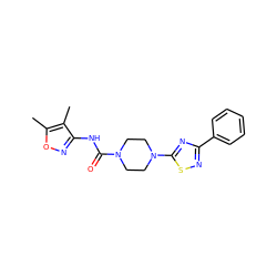 Cc1onc(NC(=O)N2CCN(c3nc(-c4ccccc4)ns3)CC2)c1C ZINC000095581963