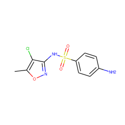 Cc1onc(NS(=O)(=O)c2ccc(N)cc2)c1Cl ZINC000029550408