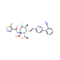 Cc1oncc1C(=O)N[C@@]12CC(F)(F)[C@@H](C)[C@H](/C=C/c3ccc(-c4ccccc4C#N)cn3)[C@@H]1[C@@H](C)OC2=O ZINC000204930023