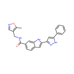 Cc1oncc1CNC(=O)c1ccc2cc(-c3cc(-c4ccccc4)[nH]n3)[nH]c2c1 ZINC000049808042