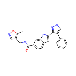 Cc1oncc1CNC(=O)c1ccc2cc(-c3n[nH]cc3-c3ccccc3)[nH]c2c1 ZINC000049808378