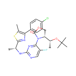 Cc1sc([C@@H](C)Nc2ncc(F)c(N3C(=O)OC[C@@H]3[C@@H](C)OC(C)(C)C)n2)nc1-c1ccc(Cl)cc1 ZINC000226109606