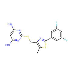 Cc1sc(-c2cc(F)cc(F)c2)nc1CSc1nc(N)cc(N)n1 ZINC000096283891