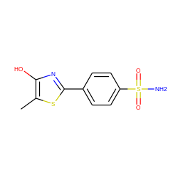 Cc1sc(-c2ccc(S(N)(=O)=O)cc2)nc1O ZINC000013822572