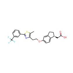 Cc1sc(-c2cccc(C(F)(F)F)c2)nc1CCOc1ccc2c(c1)CC[C@H]2CC(=O)O ZINC000028951990