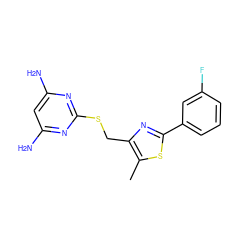 Cc1sc(-c2cccc(F)c2)nc1CSc1nc(N)cc(N)n1 ZINC000096283889