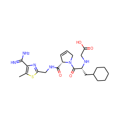 Cc1sc(CNC(=O)[C@@H]2C=CCN2C(=O)[C@@H](CC2CCCCC2)NCC(=O)O)nc1C(=N)N ZINC000036107692