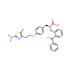 Cc1sc(N(C)C)nc1CCOc1ccc(C[C@H](Nc2ccccc2C(=O)c2ccccc2)C(=O)O)cc1 ZINC000012358086