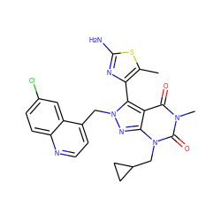 Cc1sc(N)nc1-c1c2c(=O)n(C)c(=O)n(CC3CC3)c2nn1Cc1ccnc2ccc(Cl)cc12 ZINC000084690660