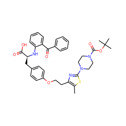 Cc1sc(N2CCN(C(=O)OC(C)(C)C)CC2)nc1CCOc1ccc(C[C@H](Nc2ccccc2C(=O)c2ccccc2)C(=O)O)cc1 ZINC000027556667