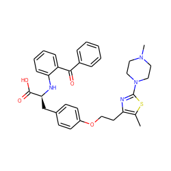 Cc1sc(N2CCN(C)CC2)nc1CCOc1ccc(C[C@H](Nc2ccccc2C(=O)c2ccccc2)C(=O)O)cc1 ZINC000012358092