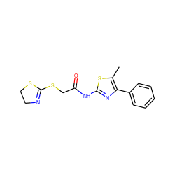 Cc1sc(NC(=O)CSC2=NCCS2)nc1-c1ccccc1 ZINC000000083806