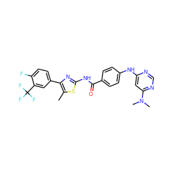 Cc1sc(NC(=O)c2ccc(Nc3cc(N(C)C)ncn3)cc2)nc1-c1ccc(F)c(C(F)(F)F)c1 ZINC000028952864