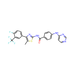 Cc1sc(NC(=O)c2ccc(Nc3ccncn3)cc2)nc1-c1ccc(F)c(C(F)(F)F)c1 ZINC000028952862