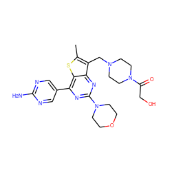 Cc1sc2c(-c3cnc(N)nc3)nc(N3CCOCC3)nc2c1CN1CCN(C(=O)CO)CC1 ZINC000205121321