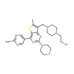 Cc1sc2c(-c3cnc(N)nc3)nc(N3CCOCC3)nc2c1CN1CCN(CCO)CC1 ZINC000205719361