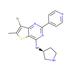 Cc1sc2c(N[C@H]3CCNC3)nc(-c3ccncc3)nc2c1Br ZINC000223660987