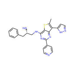 Cc1sc2c(NC[C@@H](N)Cc3ccccc3)nc(-c3ccncc3)nc2c1-c1ccn[nH]1 ZINC000223680859