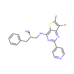 Cc1sc2c(NC[C@@H](N)Cc3ccccc3)nc(-c3ccncc3)nc2c1Br ZINC000223667055