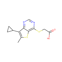 Cc1sc2c(SCC(=O)O)ncnc2c1C1CC1 ZINC000113833105