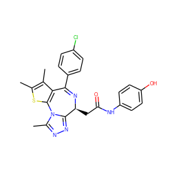 Cc1sc2c(c1C)C(c1ccc(Cl)cc1)=N[C@@H](CC(=O)Nc1ccc(O)cc1)c1nnc(C)n1-2 ZINC000003960759