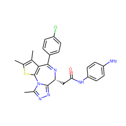 Cc1sc2c(c1C)C(c1ccc(Cl)cc1)=N[C@H](CC(=O)Nc1ccc(N)cc1)c1nnc(C)n1-2 ZINC000000578216