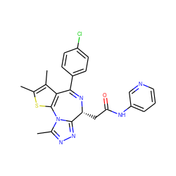 Cc1sc2c(c1C)C(c1ccc(Cl)cc1)=N[C@H](CC(=O)Nc1cccnc1)c1nnc(C)n1-2 ZINC000000578217