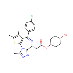 Cc1sc2c(c1C)C(c1ccc(Cl)cc1)=N[C@H](CC(=O)OC1CCC(O)CC1)c1nnc(C)n1-2 ZINC001772654951