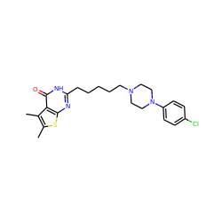 Cc1sc2nc(CCCCCN3CCN(c4ccc(Cl)cc4)CC3)[nH]c(=O)c2c1C ZINC000299869027