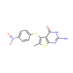 Cc1sc2nc(N)[nH]c(=O)c2c1Sc1ccc([N+](=O)[O-])cc1 ZINC000038784031