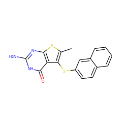 Cc1sc2nc(N)[nH]c(=O)c2c1Sc1ccc2ccccc2c1 ZINC000040954256