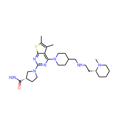 Cc1sc2nc(N3CC[C@H](C(N)=O)C3)nc(N3CCC(CNCC[C@H]4CCCCN4C)CC3)c2c1C ZINC000146412110