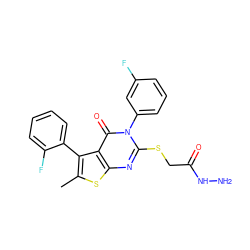 Cc1sc2nc(SCC(=O)NN)n(-c3cccc(F)c3)c(=O)c2c1-c1ccccc1F ZINC000028345592