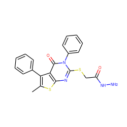 Cc1sc2nc(SCC(=O)NN)n(-c3ccccc3)c(=O)c2c1-c1ccccc1 ZINC000019651018