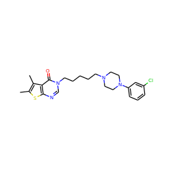 Cc1sc2ncn(CCCCCN3CCN(c4cccc(Cl)c4)CC3)c(=O)c2c1C ZINC000299858959